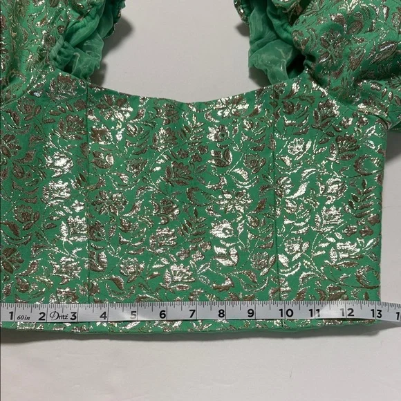 Alice + Olivia “Joslyn” Cropped Metallic Green and Gold Brocade/Jacquard Blouse - Picture 13 of 16